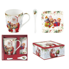 Porcelánbögre 350ml kanállal, parafa poháralátéttel, dobozban, Sant Is Coming bögrék, csészék