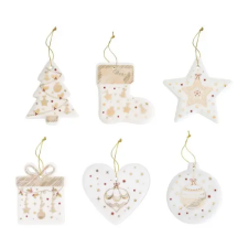  Porcelándíszek 7cm, 6db-os szett, dobozban, Christmas Lights karácsonyi dekoráció
