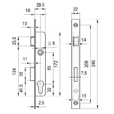 Portálzár 16mm/3398 +zárbetét 30x30-ba ELZETT 3286523 zár és alkatrészei