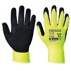 Portwest A340YERM Portwest Hi-Vis Grip mártott latex védőkesztyű