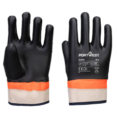 Portwest A402 Duplán mártott PVC védőkesztyű homok bevonattal (fekete/narancs, 10/XL)