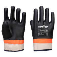 Portwest A402 Duplán mártott PVC védőkesztyű homok bevonattal (fekete/narancs, 9/L) védőkesztyű