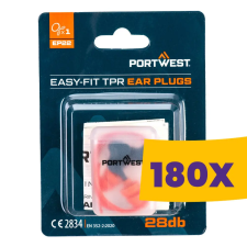 Portwest EP22 Könnyen illeszkedő zsinóros TPR füldugó 28dB (Karton - 180 db) füldugó
