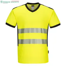 Portwest PW3 Hi-Vis V-nyakú póló - Sárga/Fekete láthatósági ruházat