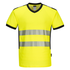 Portwest PW3 Hi-Vis V-nyakú póló Yellow/Black 4XL láthatósági ruházat