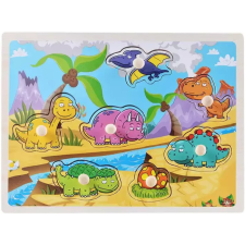 PRC Fogantyús készségfejlesztő fa puzzle 30x23 cm - Dínók puzzle, kirakós
