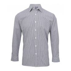 Premier Férfi ing Premier PR220 Men'S Long Sleeve Gingham Cotton Microcheck Shirt -3XL, Navy/White