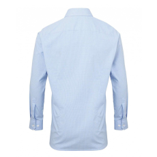 Premier Férfi ing Premier PR220 Men'S Long Sleeve Gingham Cotton Microcheck Shirt -S, Light Blue/White
