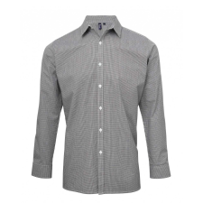 Premier Férfi ing Premier PR220 Men&#039;S Long Sleeve Gingham Cotton Microcheck Shirt -XL, Black/White férfi ing
