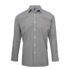Premier Férfi ing Premier PR220 Men'S Long Sleeve Gingham Cotton Microcheck Shirt -XS, Black/White