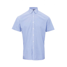 Premier Férfi ing Premier PR221 Men&#039;S Short Sleeve Gingham Cotton Microcheck Shirt -3XL, Light Blue/White férfi ing