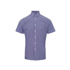 Premier Férfi ing Premier PR221 Men'S Short Sleeve Gingham Cotton Microcheck Shirt -3XL, Navy/White