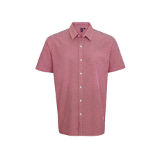 Premier Férfi ing Premier PR221 Men'S Short Sleeve Gingham Cotton Microcheck Shirt -XS, Red/White