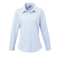 Premier Női blúz Premier PR320 Women'S Long Sleeve Gingham Microcheck Shirt -2XL, Light Blue/White