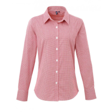 Premier Női blúz Premier PR320 Women'S Long Sleeve Gingham Microcheck Shirt -2XL, Red/White