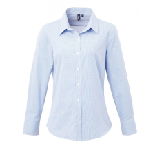 Premier Női blúz Premier PR320 Women&#039;S Long Sleeve Gingham Microcheck Shirt -3XL, Light Blue/White blúz