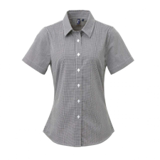 Premier Női blúz Premier PR321 Women&#039;S Short Sleeve Gingham Microcheck Shirt -XL, Black/White blúz