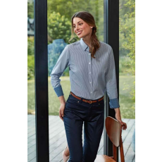 Premier Női blúz Premier PR338 Women'S Cotton Rich Oxford Stripes Shirt -S, Oxford Blue