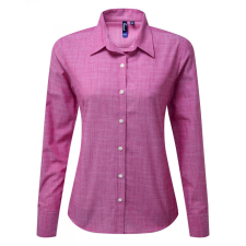 Premier Női blúz Premier PR345 Women&#039;S Cotton Slub Chambray Long Sleeve Shirt -2XL, Red blúz