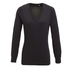 Premier Női Premier PR696 Women'S Knitted v-neck Sweater -XL, Charcoal