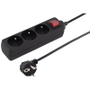 PremiumCord Hosszabbító kábel 230 V, 2 m, 3 csatlakozóaljzat + kapcsoló, fekete