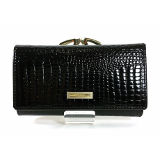Prestige fekete, két oldalas krokkó lakk bőr női pénztárca-keretes 55020