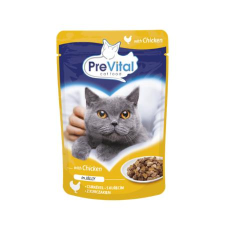 PreVital Macskaeledel, alutasakos, felnőtt macskáknak, 100 g, PREVITAL, csirke aszpikban macskaeledel