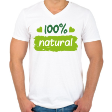PRINTFASHION 100% natural felirat - Férfi V-nyakú póló - Fehér férfi póló