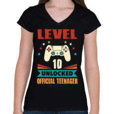 PRINTFASHION 10 éves gamer - Női V-nyakú póló - Fekete