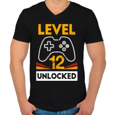 PRINTFASHION 12-es szint feloldva - Férfi V-nyakú póló - Fekete férfi póló