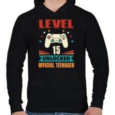 PRINTFASHION 15 éves gamer - Férfi kapucnis pulóver - Fekete