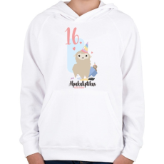 PRINTFASHION 16. Alpakaliptikus születésnap - Alpaca póló 16. születésnapra - Gyerek kapucnis pulóver - Fehér