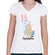 PRINTFASHION 18. Alpakaliptikus születésnap - Női V-nyakú póló - Fehér női póló