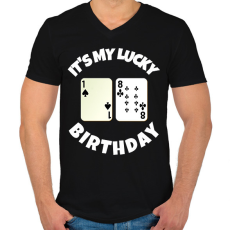 PRINTFASHION 18 POKER SZÜLINAP - Férfi V-nyakú póló - Fekete