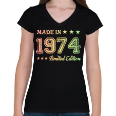PRINTFASHION 1974 - Női V-nyakú póló - Fekete