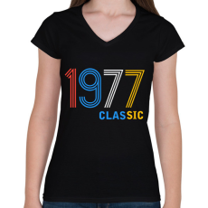 PRINTFASHION 1977 - Női V-nyakú póló - Fekete