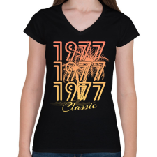 PRINTFASHION 1977 - Női V-nyakú póló - Fekete női póló