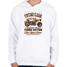 PRINTFASHION 1979-es Vintage Classic Turbo Edition motorkerékpár - Gyerek kapucnis pulóver - Fehér