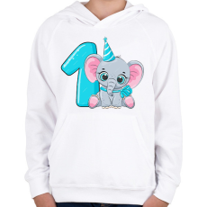 PRINTFASHION 1 éves elefántos - Gyerek kapucnis pulóver - Fehér