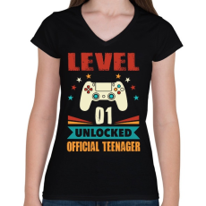 PRINTFASHION 1 éves gamer - Női V-nyakú póló - Fekete