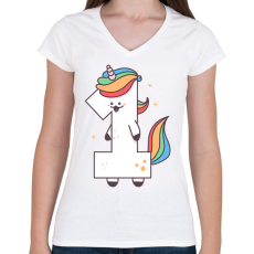 PRINTFASHION 1 éves unikornis - Női V-nyakú póló - Fehér
