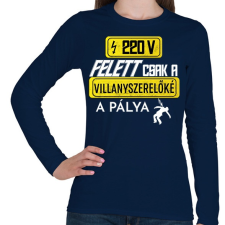 PRINTFASHION 220V Felett | Fehér - Női hosszú ujjú póló - Sötétkék női póló