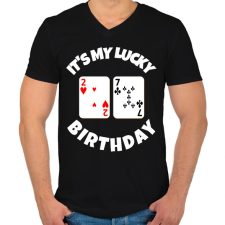 PRINTFASHION 27 POKER SZÜLINAP - Férfi V-nyakú póló - Fekete férfi póló
