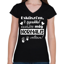 PRINTFASHION 2 gyerekkel ezelőtt normális voltam - Női V-nyakú póló - Fekete női póló