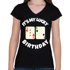 PRINTFASHION 31 POKER SZÜLINAP - Női V-nyakú póló - Fekete női póló
