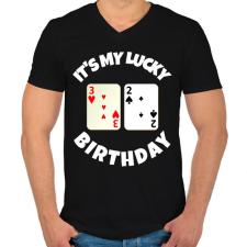 PRINTFASHION 32 POKER SZÜLINAP - Férfi V-nyakú póló - Fekete férfi póló