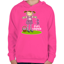PRINTFASHION "3 éves vagyok" kislányoknak - Gyerek kapucnis pulóver - Fukszia gyerek pulóver, kardigán