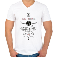 PRINTFASHION 3 macska előtt - Férfi V-nyakú póló - Fehér férfi póló