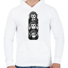 PRINTFASHION 3 majom - Férfi kapucnis pulóver - Fehér férfi pulóver, kardigán