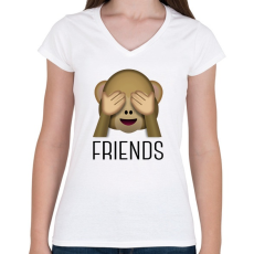 PRINTFASHION 3 majom - friends - Női V-nyakú póló - Fehér